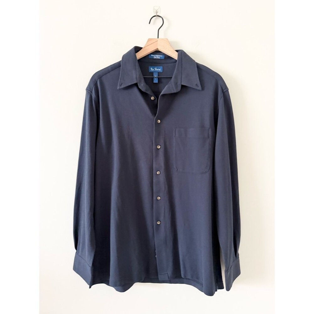 Paul Fredrick Navy Long-Sleeve Button-Up Cotton Shirt Size L